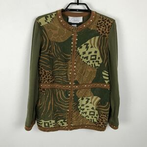 Diane's Essentials Lightweight Jacket Sz S Animal Print Green Brown Cotton Silk